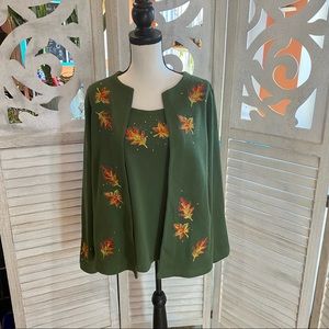 Quacker Factory Autumn Leaves  One Piece tank and Open Cardigan